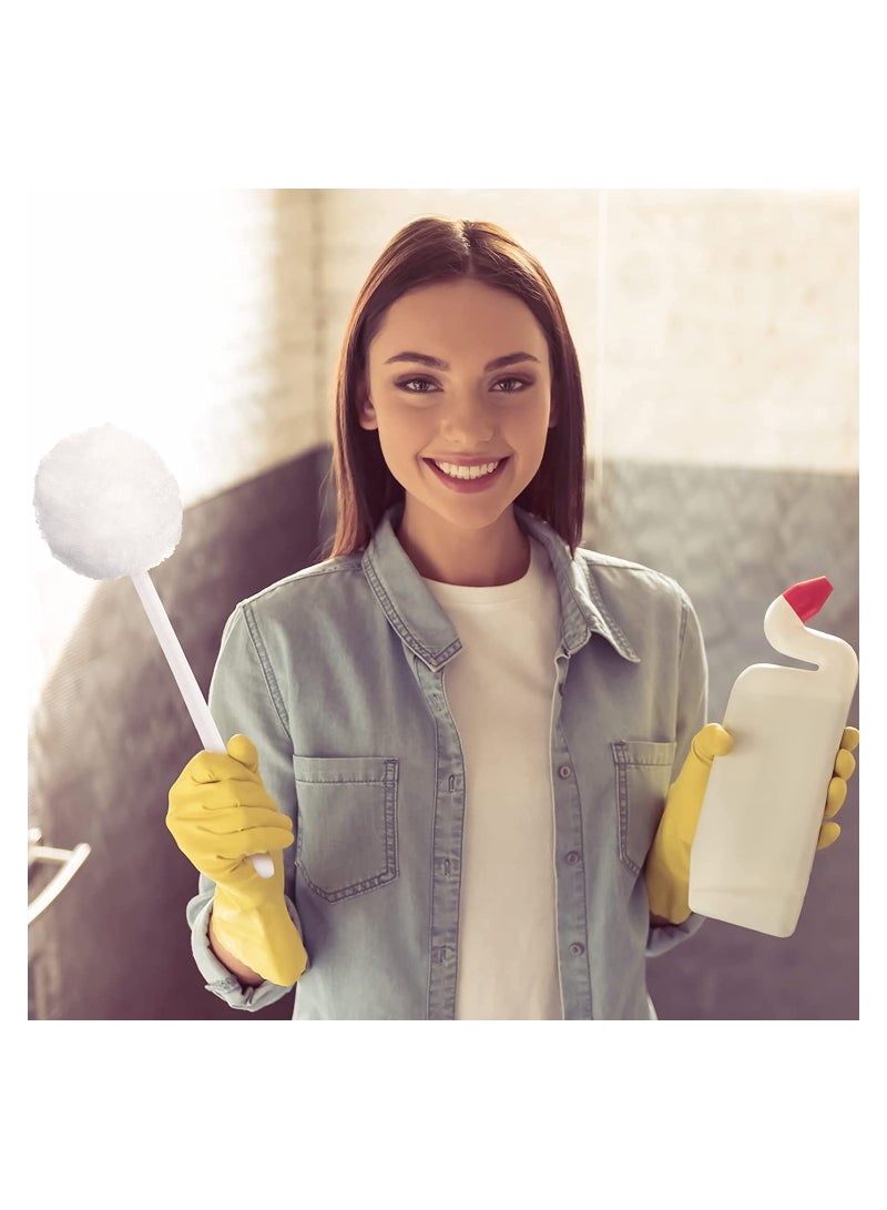 Toilet Bowl Brush, Soft White Toilet Swabs, Disposable Toilet Brush Long Plastic Handled Toilet Bowl Mop with Silk Cotton Brush for Bathroom Toilet Bowl, 38 x 11 CM (12 Pack)