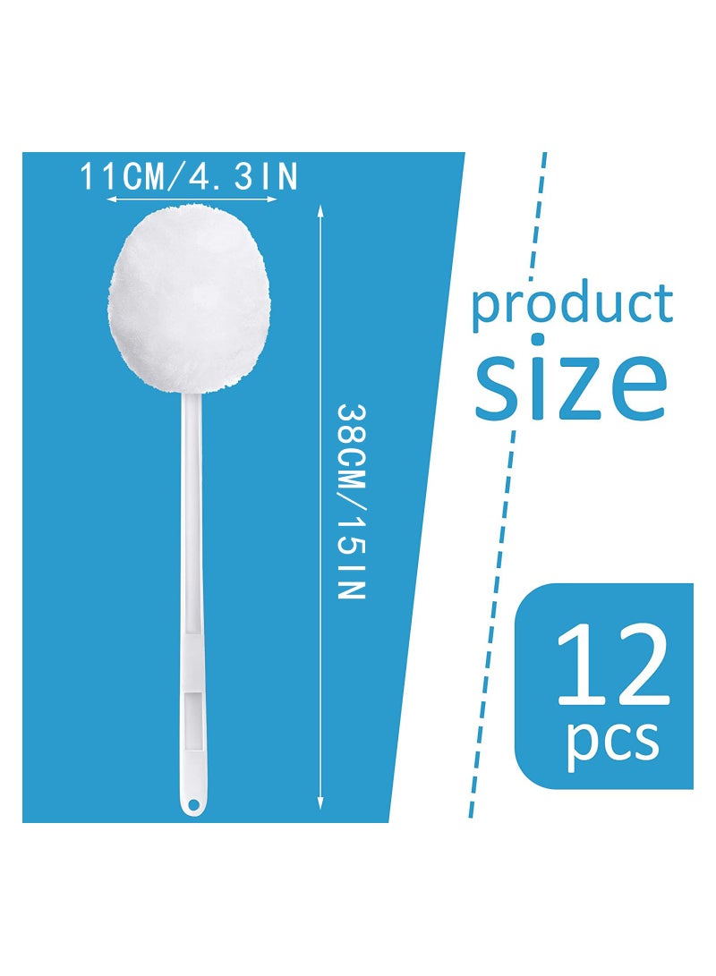 Toilet Bowl Brush, Soft White Toilet Swabs, Disposable Toilet Brush Long Plastic Handled Toilet Bowl Mop with Silk Cotton Brush for Bathroom Toilet Bowl, 38 x 11 CM (12 Pack)