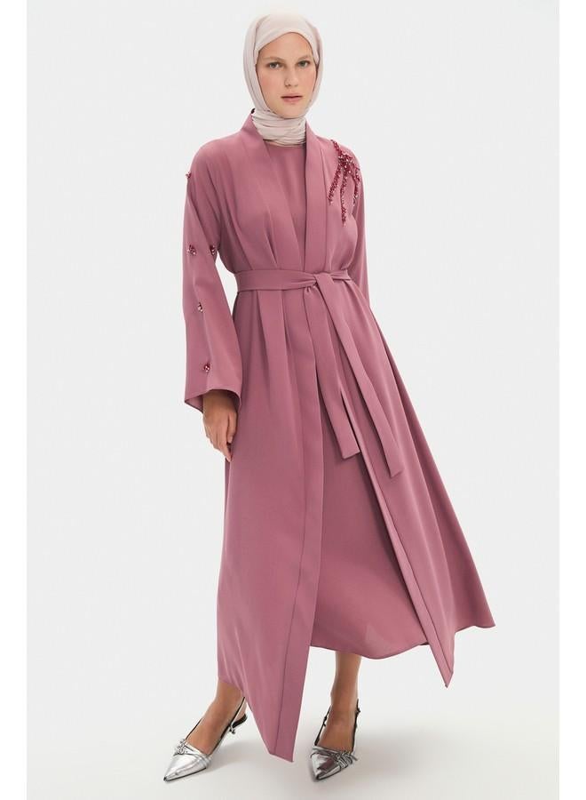 جون عباية مطرزة بخصر برباط وتفاصيل وردية من جونيورز للنساء - Image 3