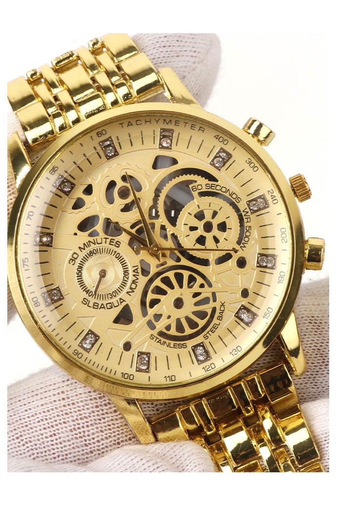 IK Men’s Gold-Tone Quartz Watch with Openwork Dial and Metal Bracelet - Image 3