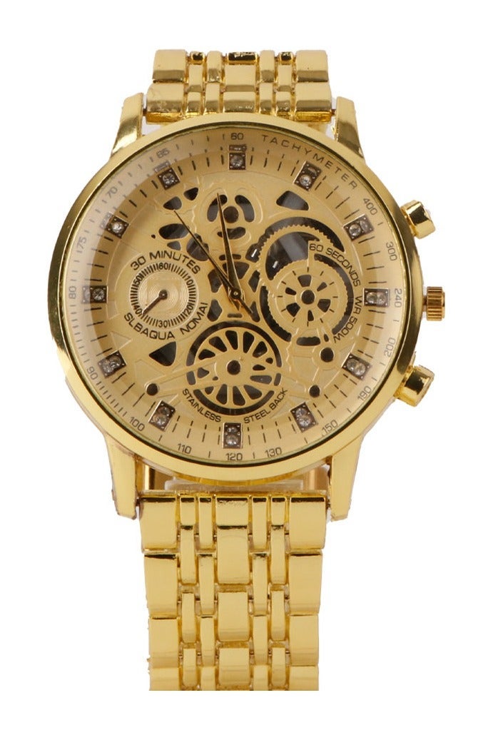 IK Men’s Gold-Tone Quartz Watch with Openwork Dial and Metal Bracelet - Image 2