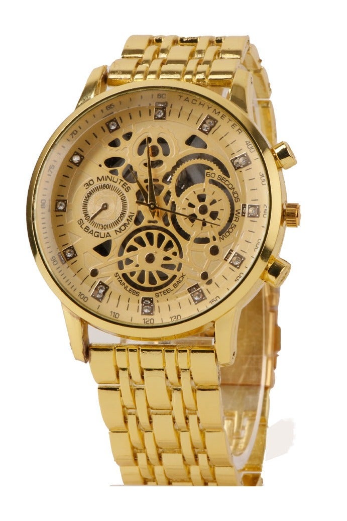 IK Men’s Gold-Tone Quartz Watch with Openwork Dial and Metal Bracelet - Image 1