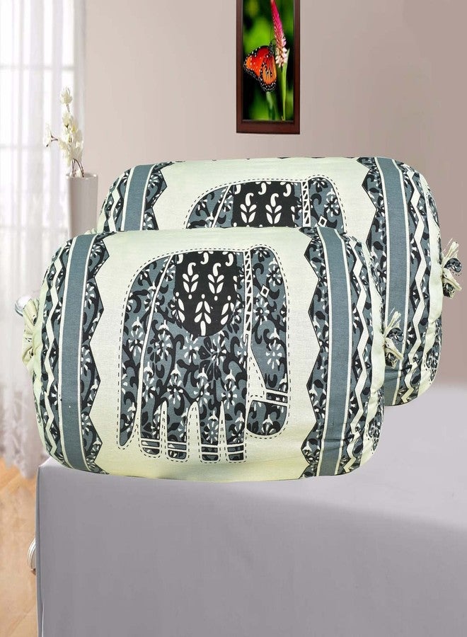 AMLEXTTRIZ Cream Animal Print Bolster Cover 100% Pure Cotton Set of 2 | Round Decorative Pillow Cover for Diwan | Bed Side Long Pillow Case | | Masand Pillowcases (16x32 Inch) (Gray) - Image 1