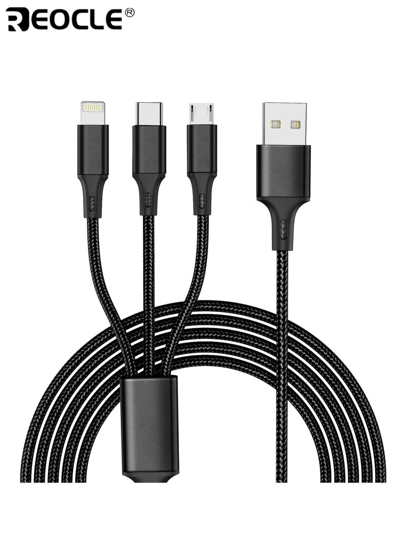 REOCLE 3-In-1 1.2M USB Fast Charging Cable Compatible Durable Nylon Braided Cable Sync Cord for iPhone Android Type-C Devices - Image 1