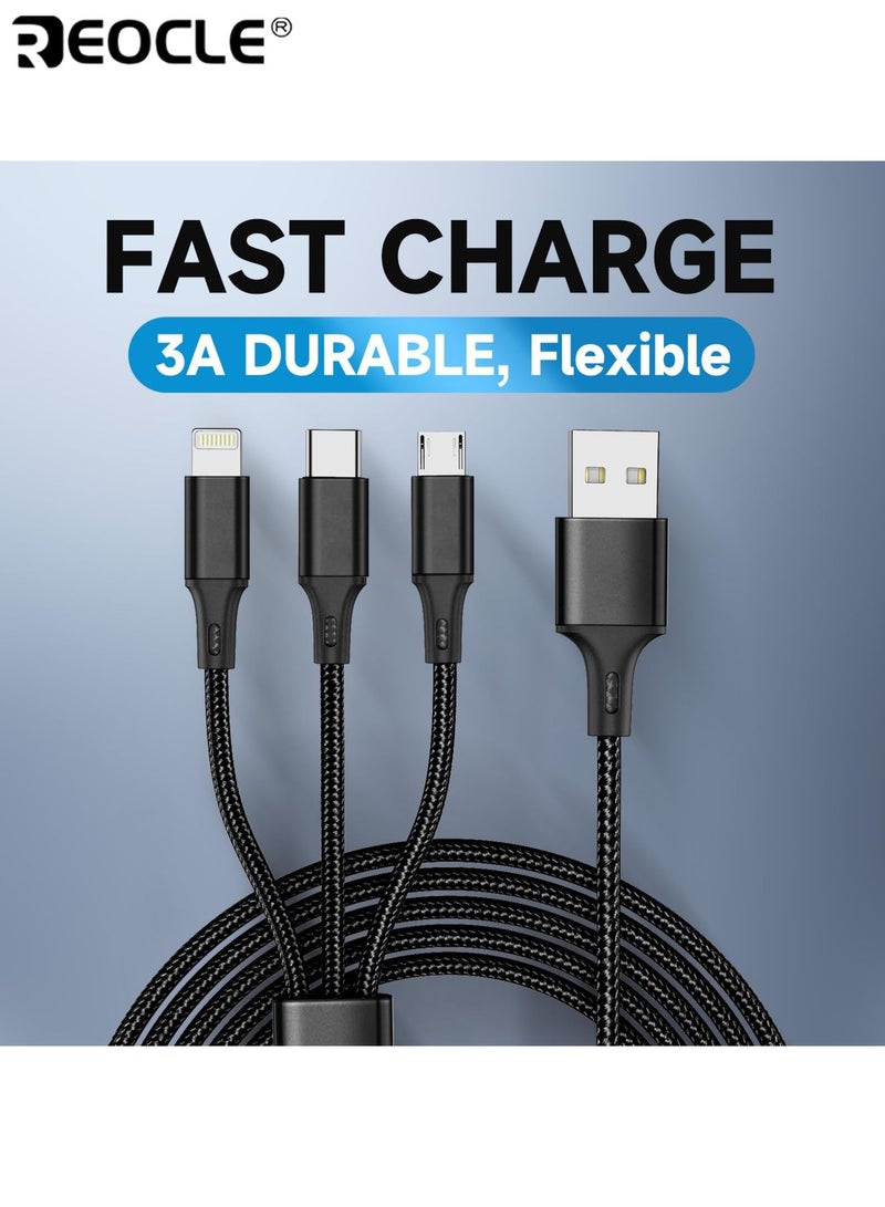 REOCLE 3-In-1 1.2M USB Fast Charging Cable Compatible Durable Nylon Braided Cable Sync Cord for iPhone Android Type-C Devices - Image 2