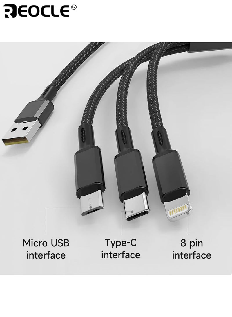 REOCLE 3-In-1 1.2M USB Fast Charging Cable Compatible Durable Nylon Braided Cable Sync Cord for iPhone Android Type-C Devices - Image 4