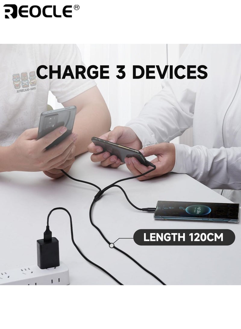 REOCLE 3-In-1 1.2M USB Fast Charging Cable Compatible Durable Nylon Braided Cable Sync Cord for iPhone Android Type-C Devices - Image 3