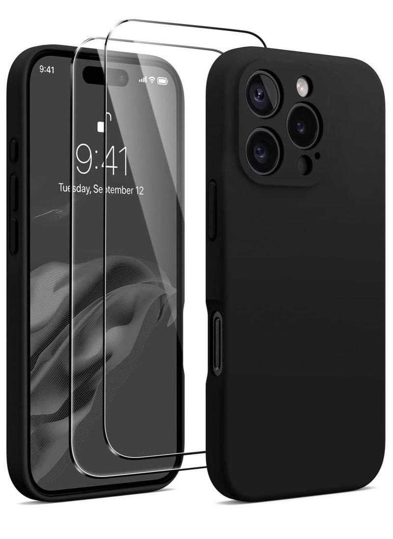 Raxoom Black Silicone Case for iPhone 16 Pro [Camera Protection], MagSafe Compatible, Anti-Scratch Microfiber Lining, Includes 2 Screen Protectors - Image 1