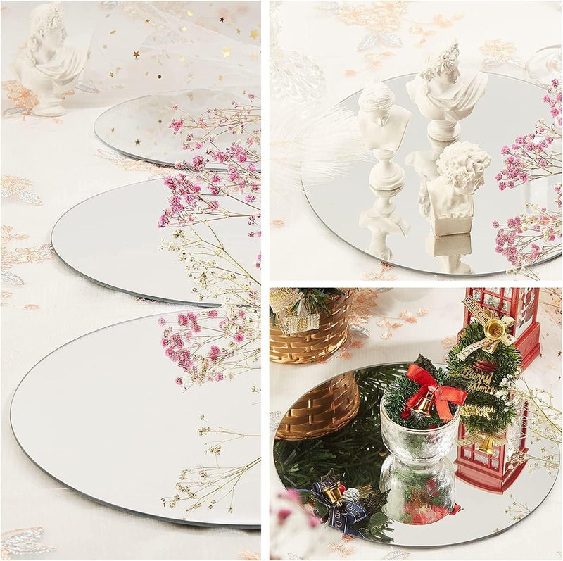 8 inch Glass Round Mirror, Frameless Wall Mounted Mirror Self Adhesive Circle Mirror, Round Mirror Plate Trays for Home Bathroom Living Room - Image 5
