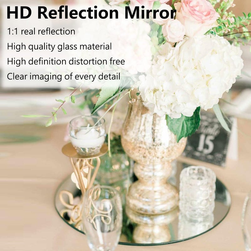 8 inch Glass Round Mirror, Frameless Wall Mounted Mirror Self Adhesive Circle Mirror, Round Mirror Plate Trays for Home Bathroom Living Room - Image 3