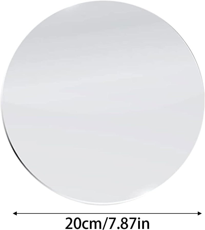8 inch Glass Round Mirror, Frameless Wall Mounted Mirror Self Adhesive Circle Mirror, Round Mirror Plate Trays for Home Bathroom Living Room - Image 2