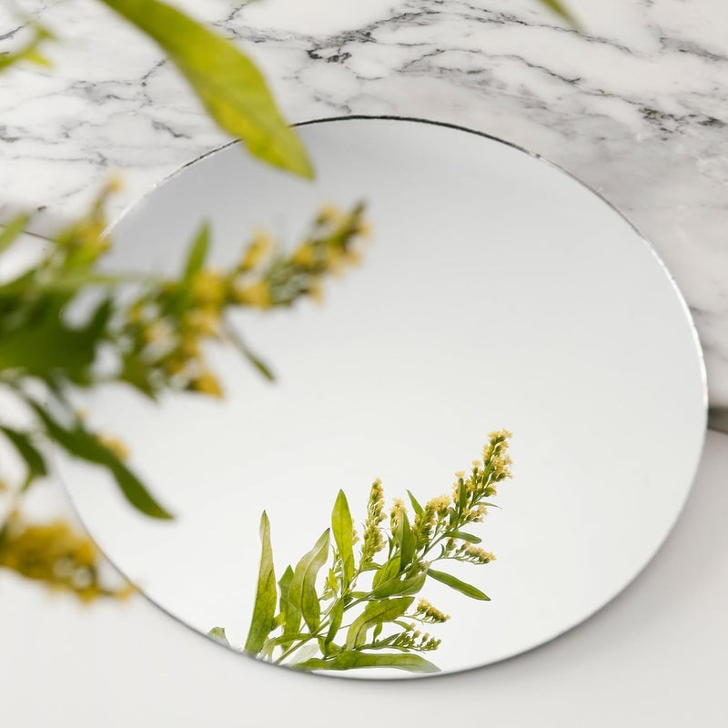 8 inch Glass Round Mirror, Frameless Wall Mounted Mirror Self Adhesive Circle Mirror, Round Mirror Plate Trays for Home Bathroom Living Room - Image 4