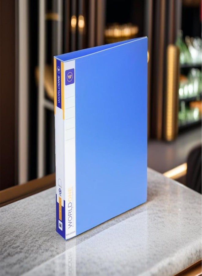 Worldone 3D Ring Binder 25 mm Chrome Plated Clip with 1.2mm Thick PP Sheet, Plastic Stopper, Spine Label for Classification, Pockets on Inside Cover for Loose Sheets, Blue, Size A4, Pack of 2 - Image 4