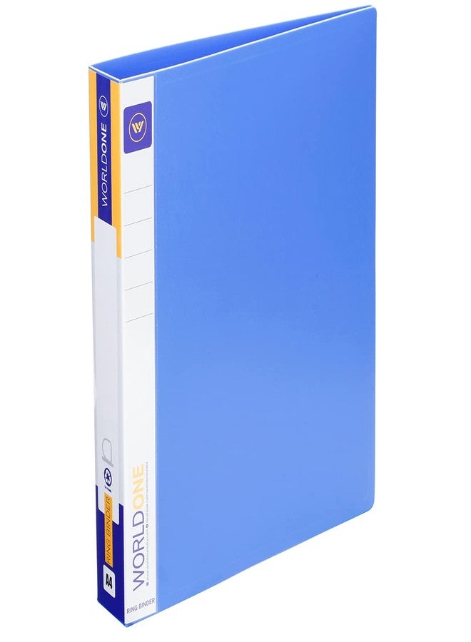 Worldone 3D Ring Binder 25 mm Chrome Plated Clip with 1.2mm Thick PP Sheet, Plastic Stopper, Spine Label for Classification, Pockets on Inside Cover for Loose Sheets, Blue, Size A4, Pack of 2 - Image 2