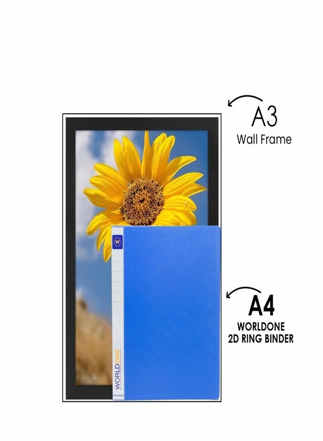 Worldone 3D Ring Binder 25 mm Chrome Plated Clip with 1.2mm Thick PP Sheet, Plastic Stopper, Spine Label for Classification, Pockets on Inside Cover for Loose Sheets, Blue, Size A4, Pack of 2 - Image 3