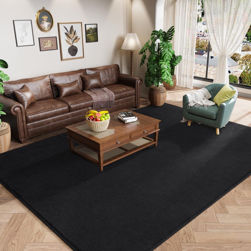 Amearea Modern Area Rugs for Bedroom Living Room, 4x6 Feet Black Thickened Memory Foam Rug, Fluffy Indoor Washable Rugs Non Slip Minimalist Carpet for Kids Boys Girls Dorm Nursery Room Decor - Image 1
