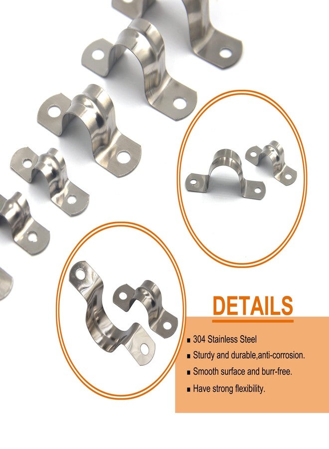 ISPINNER 100pcs Stainless Steel Rigid Pipe Strap Assortment Kit, 2 Holes Cable U Bracket Clamp Hanger Tube Strap Tension Clips M5 M8 M10 M16 M20 M25 - Image 3