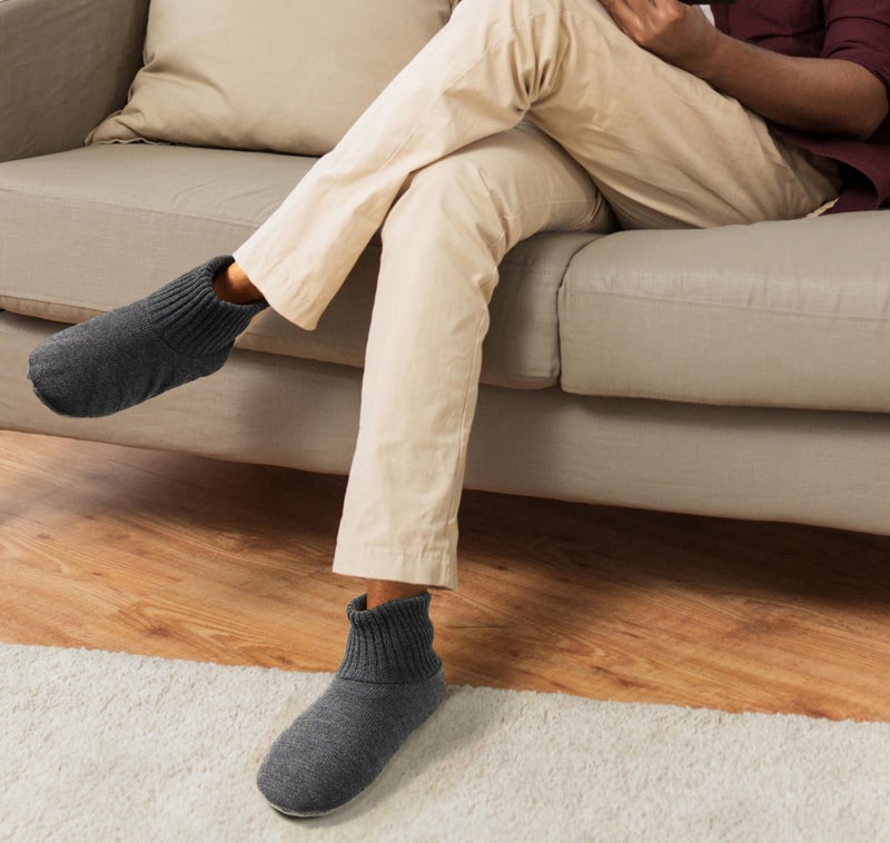 BenSorts Slipper Socks for Men Comfy Cozy Thick House Indoor Boot Sock with Grippers Shoes with Anti-Skid Dark Gray Size 7 8 9 9.5 - Image 3