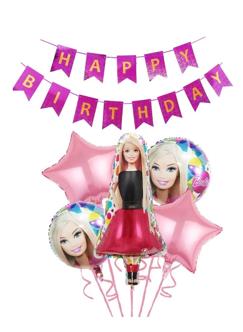 Barbie Theme Birthday Banner And Balloons Set - Image 1