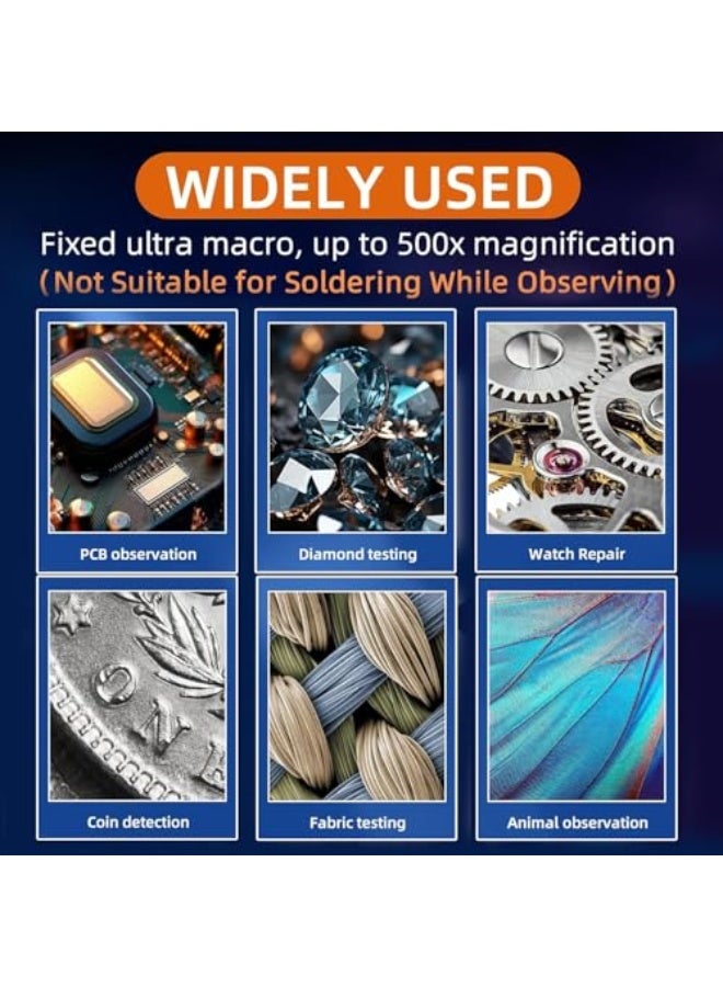 Digital microscope, fixed focus, handheld magnifier, 2-inch colour screen, 2 million pixels, 500x magnification, built-in 8 LED lights, rechargeable battery, compatible with Windows and Mac OS. - Image 2