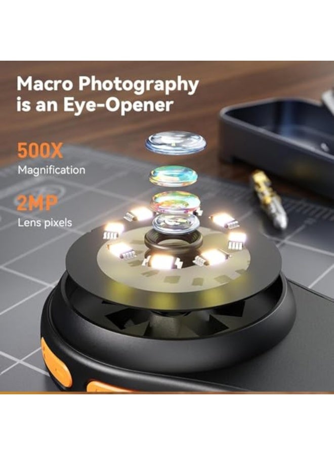 Digital microscope, fixed focus, handheld magnifier, 2-inch colour screen, 2 million pixels, 500x magnification, built-in 8 LED lights, rechargeable battery, compatible with Windows and Mac OS. - Image 4