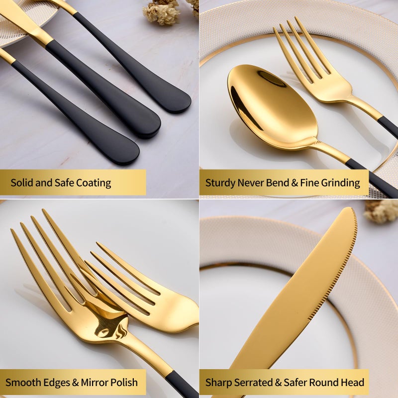 Moxinox 20-Piece Black & Gold Silverware Set, 18/0 Stainless Steel Colorful Handle Flatware Set, Service for 4, Modern Cutlery Set Includes Dinner Knives Forks Spoons, Mirror Polished, Dishwasher Safe - Image 5