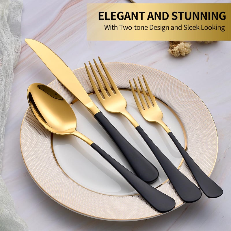 Moxinox 20-Piece Black & Gold Silverware Set, 18/0 Stainless Steel Colorful Handle Flatware Set, Service for 4, Modern Cutlery Set Includes Dinner Knives Forks Spoons, Mirror Polished, Dishwasher Safe - Image 3