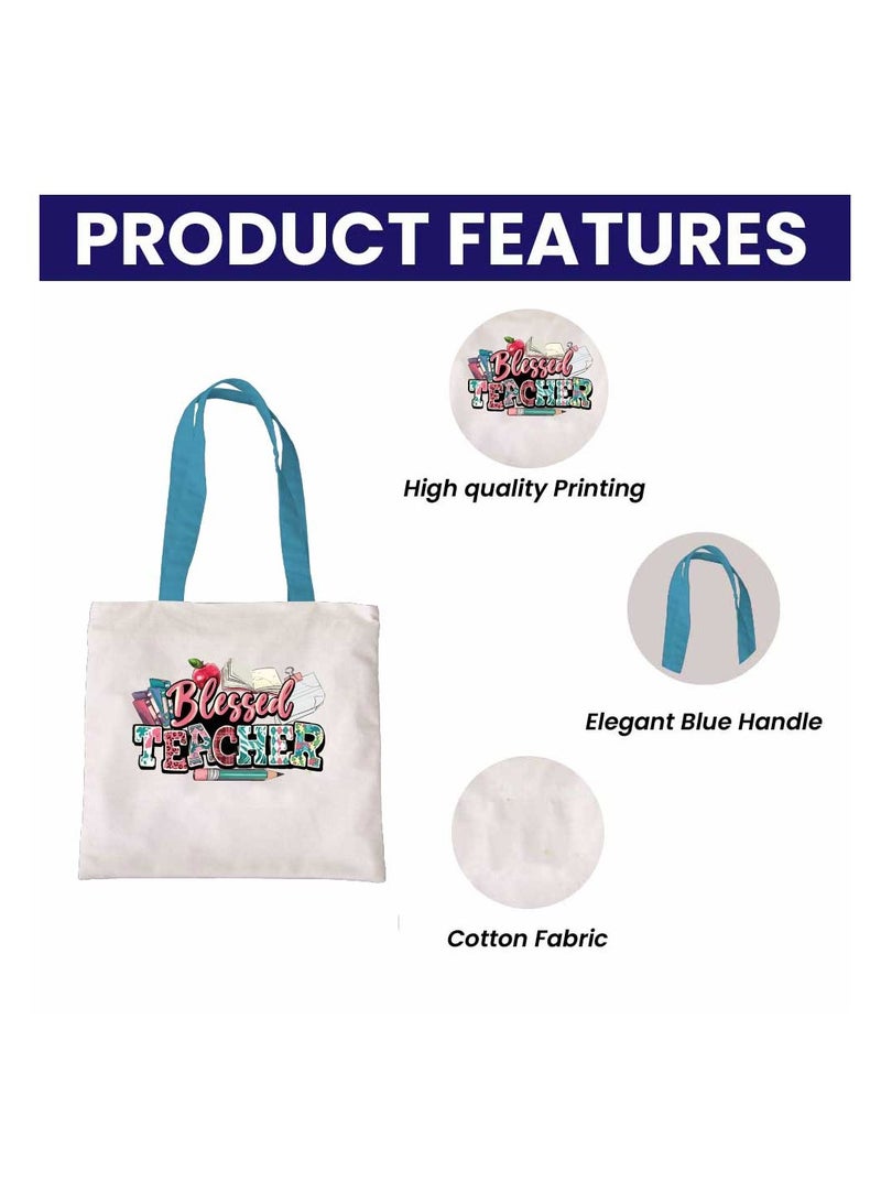 PRINTSHOP4ME Teacher's Day Combo Blue Handled Cotton Bag - Two Tone Orange Mugs and Cosmetic Pouch - Teacher's Day Stylish Gift Combo Set from Students - Image 3