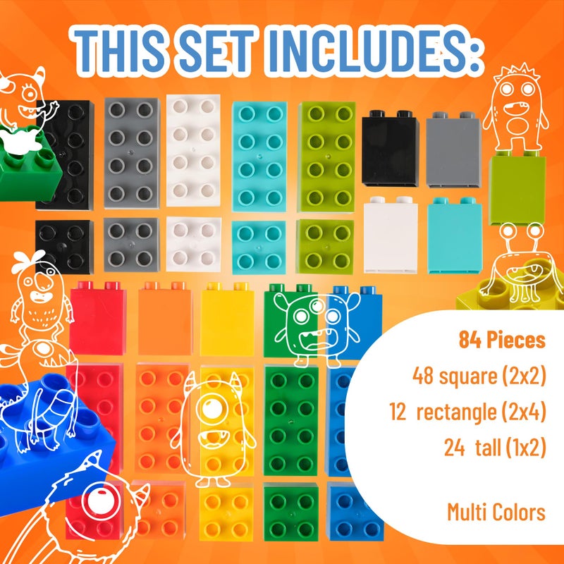 ستريكتلي بريكس Briks بدقة متوافقة مع Lego Duplo Toy لبنات بناء كبيرة للأطفال والأطفال الصغار Big Bricks هدايا مجموعة من الأعمار 3 ورفع 100 ٪ متوافقة مع جميع العلامات التجارية الرئيسية 10 ألوان 84 قطعة - Image 3