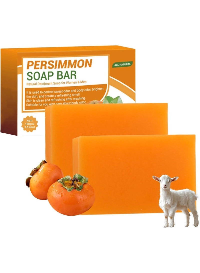 Persimmon Goat Milk Soap (2 Pack), Natural Deodorant Soap Bar for Face & Body, Nourishing & Hydrating, Improves Body Odor, Suitable for Men & Women - Image 1