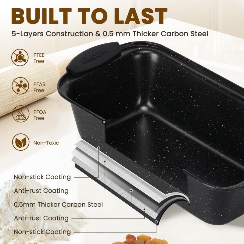 Kikcoin 22 PCS Nonstick Baking Pans Set, Stackable Bakeware Sets with Silicone Handles, 450Â°F Oven Safe Baking Sheet set, Easy Release Cookie Sheets for Baking, Black - Image 3