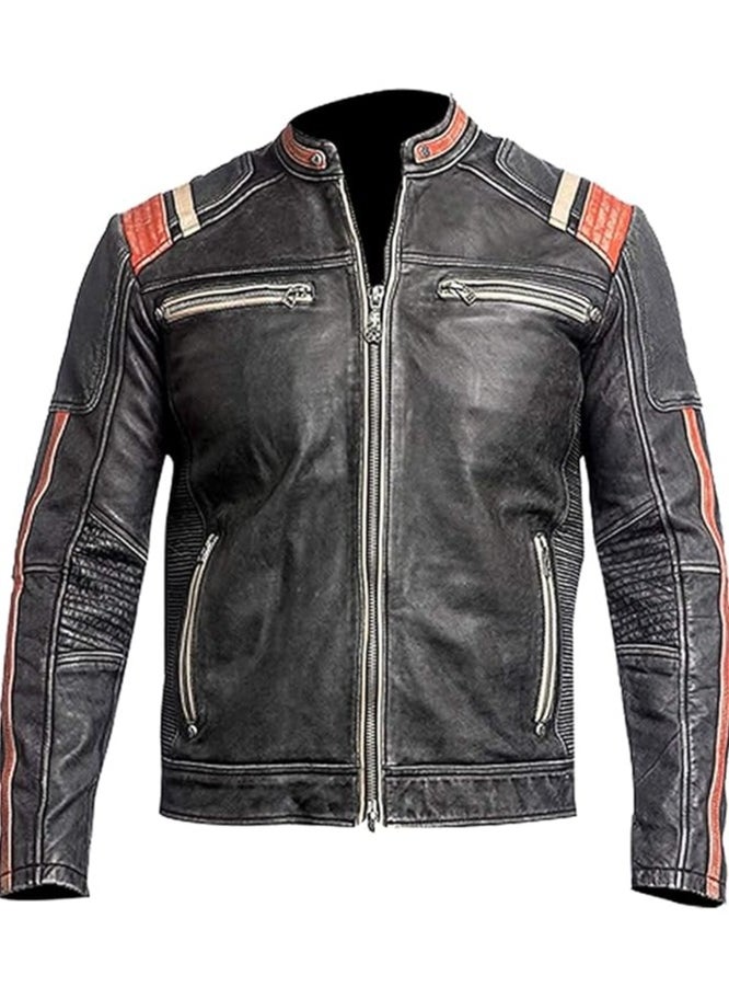 Generic Mens Retro 3 Motorcycle Leather Jacket| Mens Real Leather Cafe Racer Leather jacket  - Image 1