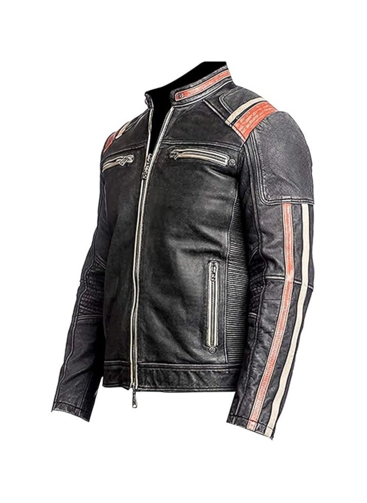 Generic Mens Retro 3 Motorcycle Leather Jacket| Mens Real Leather Cafe Racer Leather jacket  - Image 2