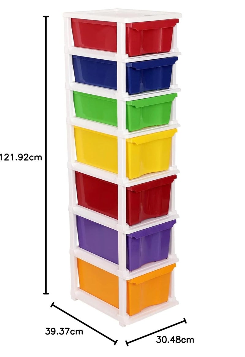 SIMPARTE Plastic MultiPurpose Modular Storage Cabinet 4 Big 3 Small Drawer for Home OfficeMulticolor 7 Layer - Image 2