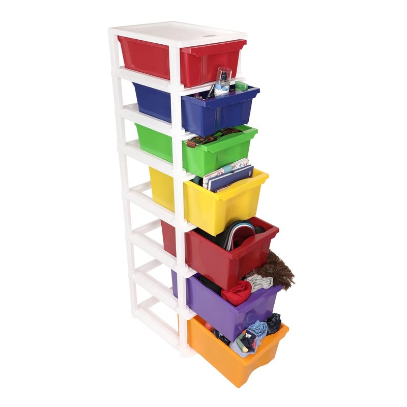 SIMPARTE Plastic MultiPurpose Modular Storage Cabinet 4 Big 3 Small Drawer for Home OfficeMulticolor 7 Layer - Image 1