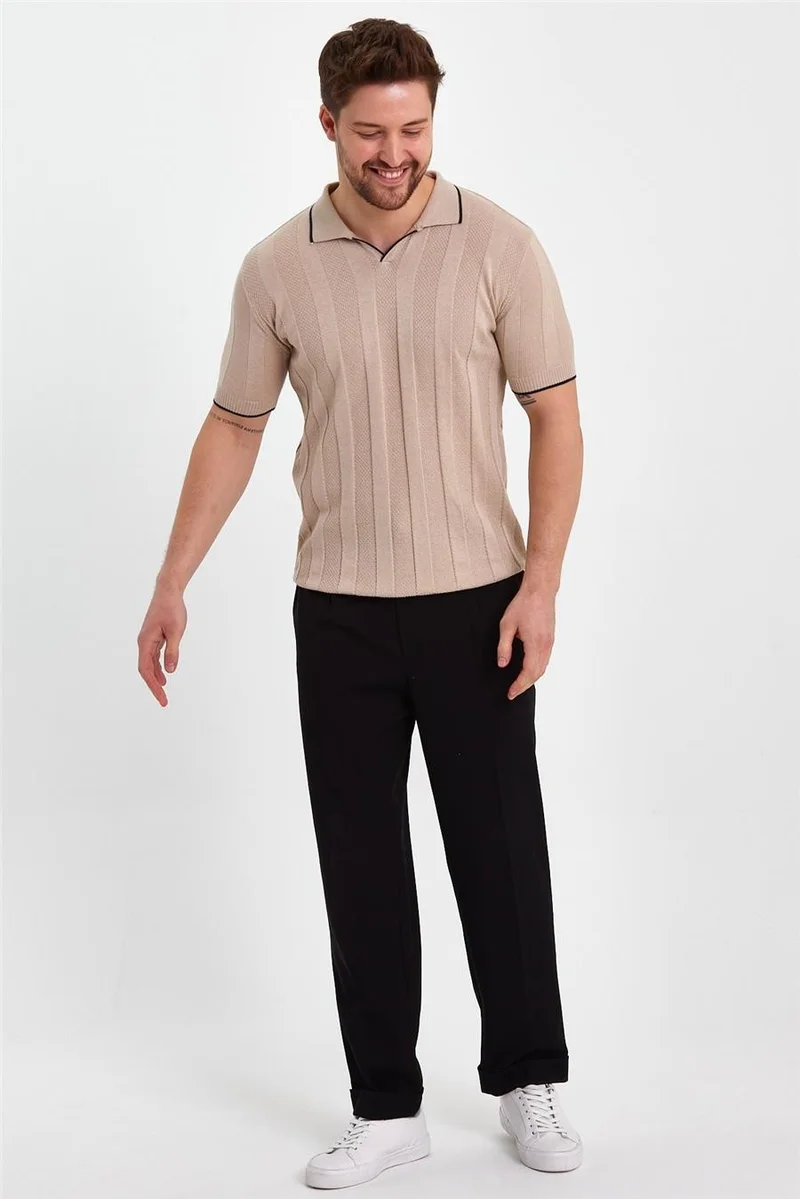 كوول تارز Cool Style Stone Men's Polo Collar Striped Knitwear T-SHIRT-TRZ19109R04S