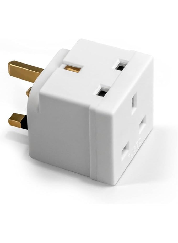 2 Way UK 3 Pin Plug Adaptor | Mains Power Multi Socket Extension | Extender Block Splitter | Wall Charger Adaptor Socket with 13A | 2 Plug Power Extender - 1 Pack – White - Image 1