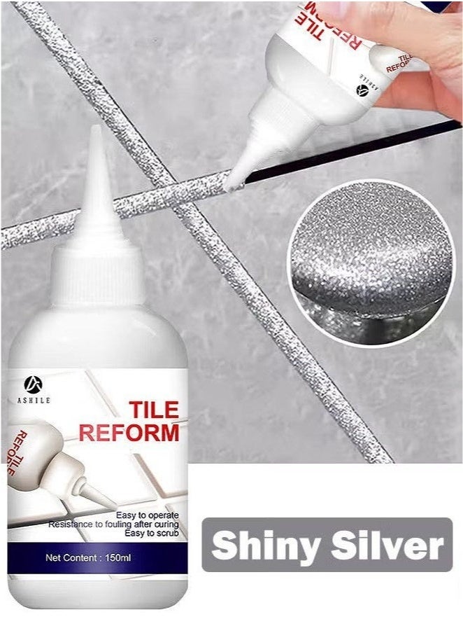 ASHILE 150ML Tile Grout Paint Filler Tube Grout Caulk Sealant Glue Sealer For Bathroom Shower Kitchen Ceramic Tile Repair Restore And Renew Tile Joints Line Gaps Replace Grout Pen, Silver - Image 1