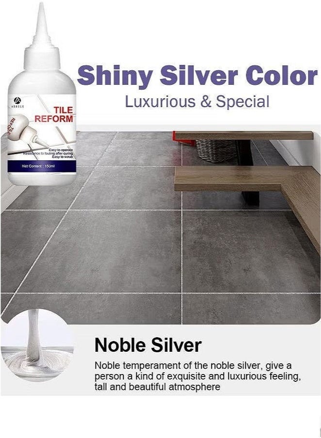 ASHILE 150ML Tile Grout Paint Filler Tube Grout Caulk Sealant Glue Sealer For Bathroom Shower Kitchen Ceramic Tile Repair Restore And Renew Tile Joints Line Gaps Replace Grout Pen, Silver - Image 3