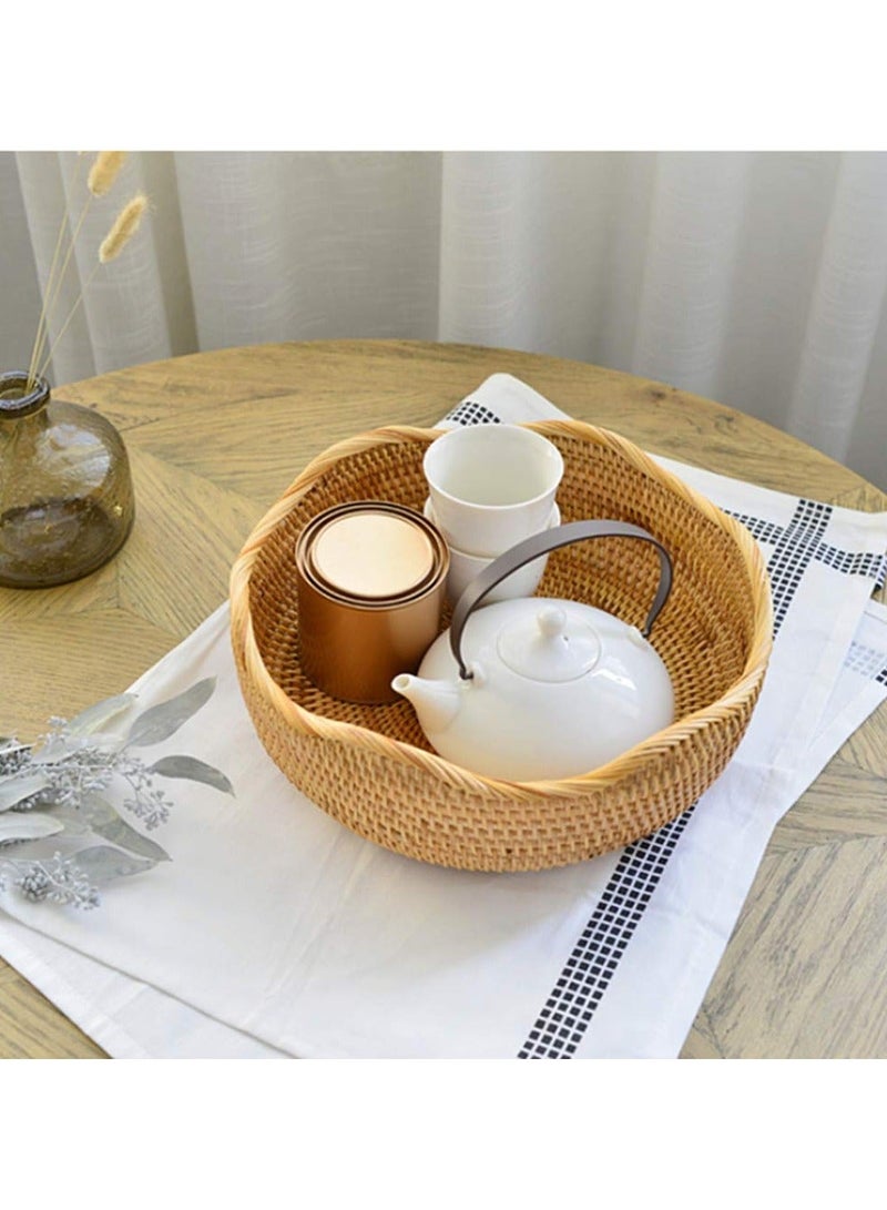 Hand-woven Basket, Handmade Rattan Round Fruit Basket Round Serving Tray Fruit Bowl, Bread Basket, Food Storage Bowl, Snack Serving Bowl Boho Home Décor Display Tray (8.7 Inch)  - Image 4