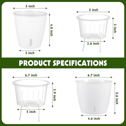 KvyusFlourish Self Watering Pots for Indoor Plants, 6-Pack 5'' Self Watering Planter with Drainage Holes, Small African Violet Pots with Water Indicator, Clear Wick Orchid Pot, White - Image 3
