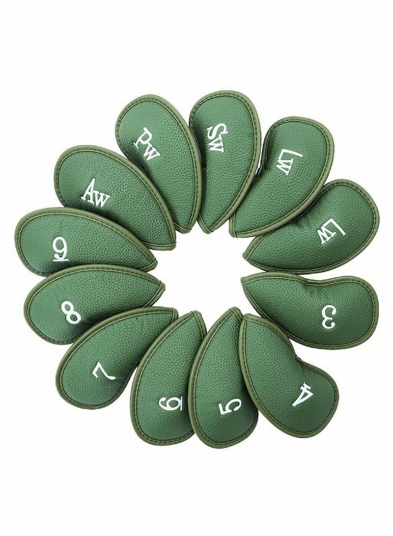 Y&D 12 Pcs Golf Club Covers, Leather Iron Head Covers Set for Men Women Fit All Brands (Green) - Image 1