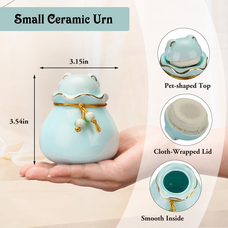 SOITIS Pet Memorial Urn for Cat or Dog Ashes - 3.54"x3.15" Elegant Ceramic Keepsake with Pet-Shaped Lid & Gold Trim, Small Blue Urn for Pet Ashes - Image 2