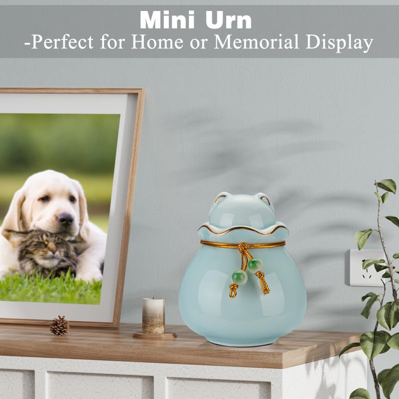 SOITIS Pet Memorial Urn for Cat or Dog Ashes - 3.54"x3.15" Elegant Ceramic Keepsake with Pet-Shaped Lid & Gold Trim, Small Blue Urn for Pet Ashes - Image 5