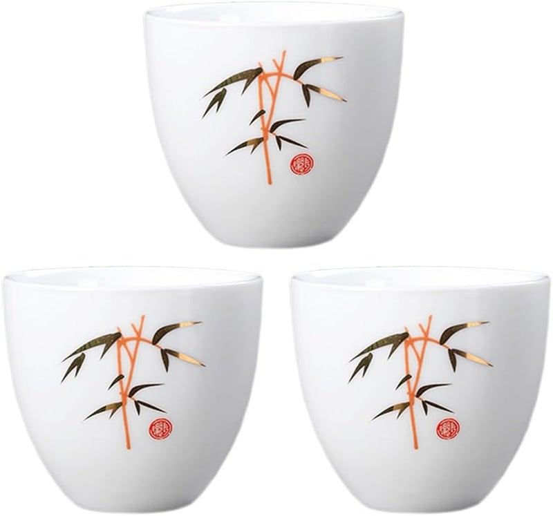 Woonsoon Chinese Handmade Kungfu Tea Cup 70 mlChina Teacup Set of 3Ceramic Tea Mugs Without HandlesBest Giftbamboo - Image 1