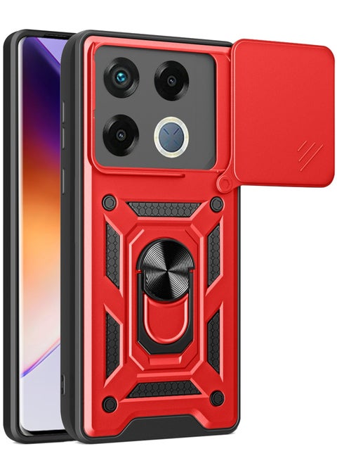 Infinix GT20 برو 5G الهاتف المحمول القضية ، انزلاق الكاميرا عدسة تغطية + 360 درجة قوس دوار الدائري + دعم المغناطيسي سيارة الهاتف المحمول حالة صدمة ، تنطبق على Infinix جي تي 20 برو 5G ، الأحمر