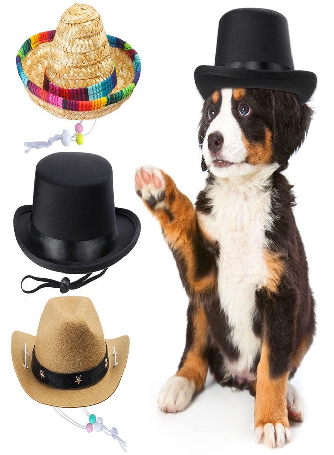 Yewong 3 Pieces Pet Hat Pet Formal Top Hat Mexico Sombrero Hat Cowboy Hat Dog Cat Pet Costume Hat for Halloween Party Photo Props Supplies one Size - Image 1