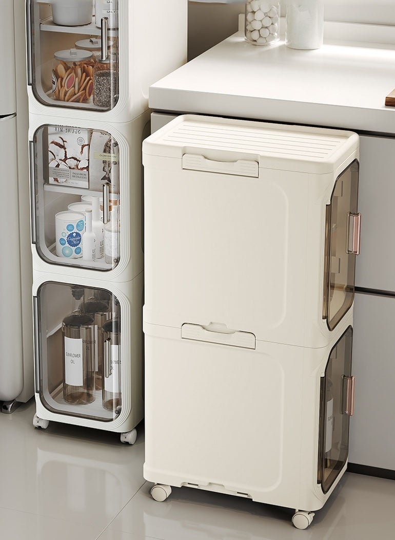 Monda Bathroom Cabinet Foldable Floor, Waterproof Storage Cabinets, Freestanding Storage Cupboard With Tissue Drawers and Wheels, for Bedroom, Laundry Room, Bathroom, 67 x21 x34 cm, Beige - Image 3