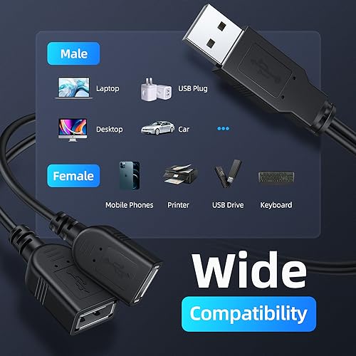 ANDTOBO USB 1 to 3 Splitter, USB 2.0 A Male to 3 USB Female Jack Y Splitter Hub Power Cord Extension Adapter Cable, Black - Image 3