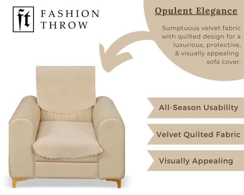 Fashion Throw غطاء أريكة على شكل L من المخمل المنقوش | واقي أريكة ناعم من 3 طبقات لغرفة المعيشة | مضاد للانزلاق | قابل للغسل في الغسالة | غطاء أريكة للحيوانات الأليفة والأطفال | بيج (على شكل L) - Image 4